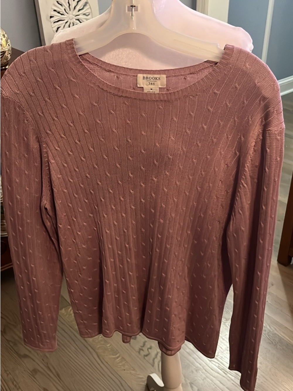 Brooks Rose-Pink Cable Knit Crewneck Sweater